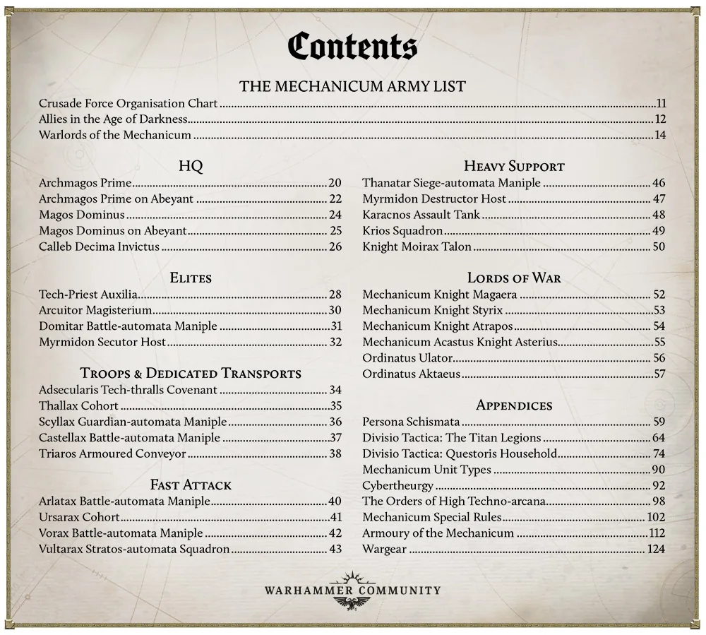HH ThursdayMechanicum Jun9 Table des matières